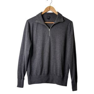 J.Crew Italian Merino Wool 1/4 Zip Sweater Mens M Dark Gray Tollego 1900 Preppy